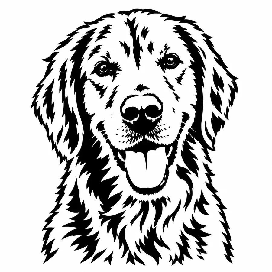 Black and white stencil of a golden retriever